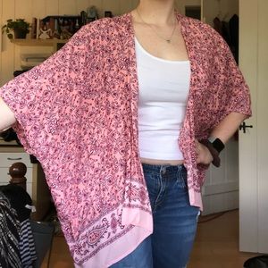 Pink floral print kimono